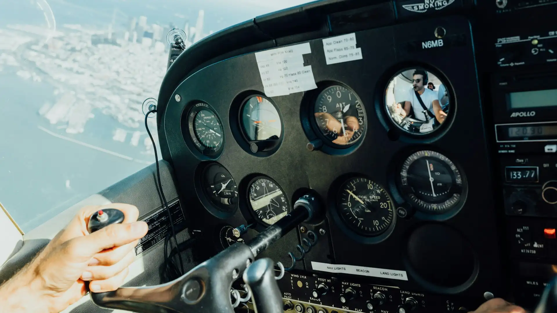 Elite Flight Training view from cessna airplane cockpit during a flight exam